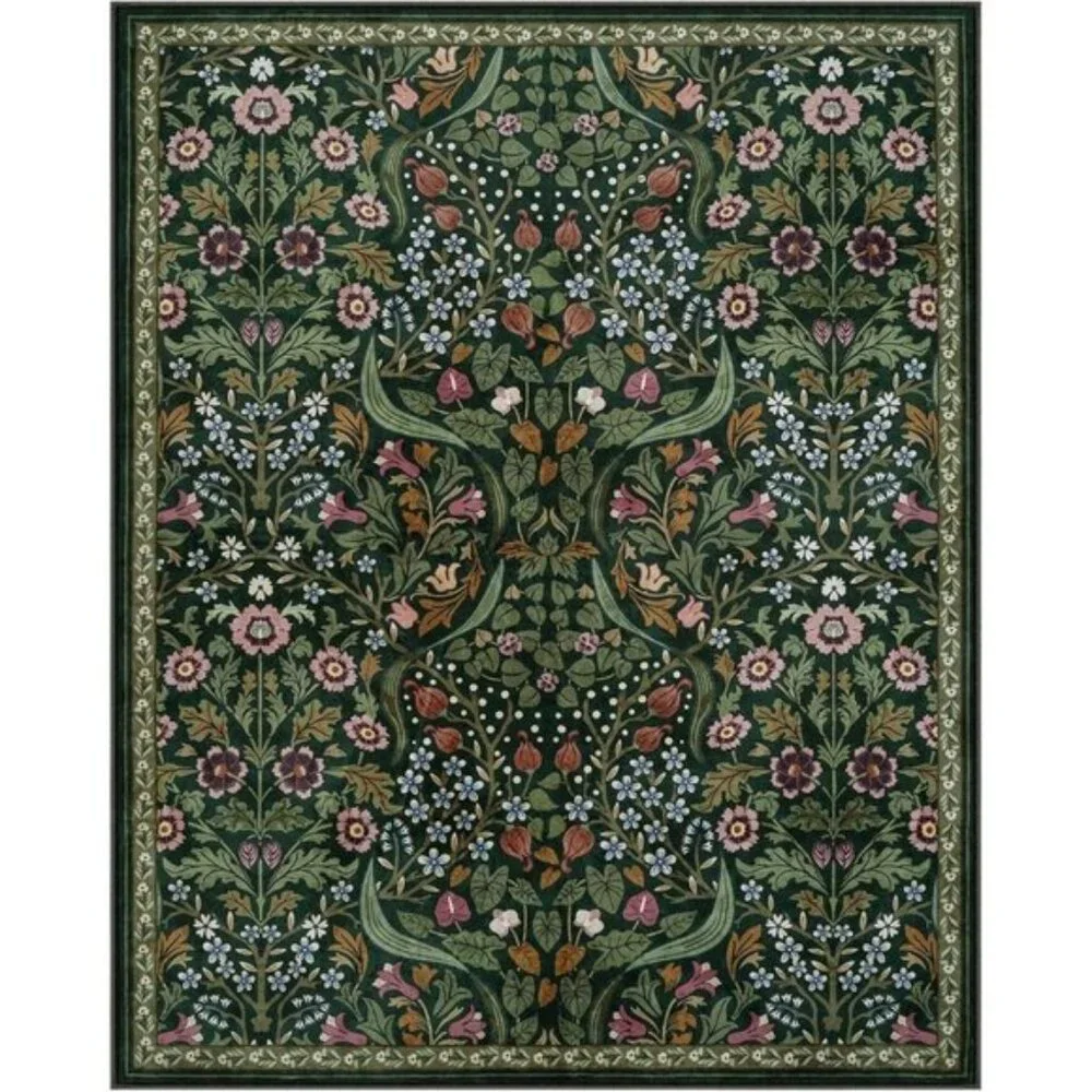 New 8x10 Green Floral Rug, Washable Non-Slip Thin Carpet for Home & Room